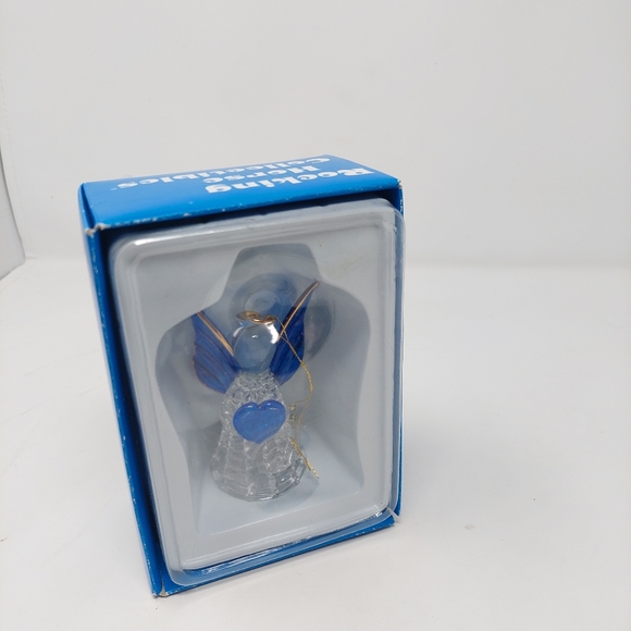 Rocking Horse Collectibles Hand Spun Glass Angel Ornament Blue Gold Christmas - Picture 2 of 12